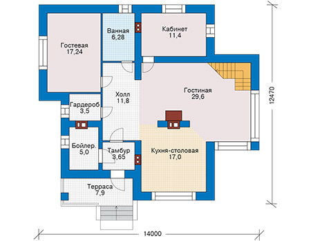 Планировка первого этажа :: Проект дома из кирпича 41-84
