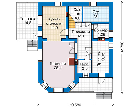 Планировка первого этажа :: Проект дома из кирпича 41-99