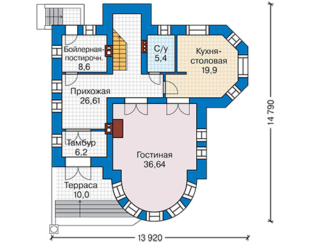 Планировка первого этажа :: Проект дома из кирпича 42-13