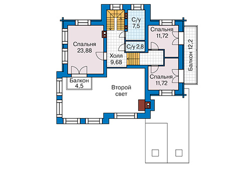 Планировка второго этажа :: Проект дома из кирпича 42-17