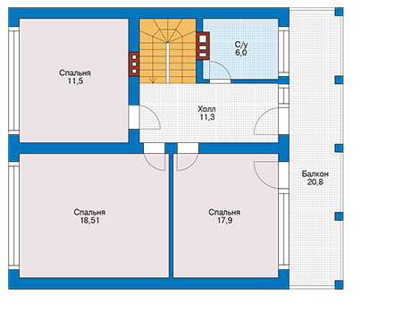 Планировка мансардного этажа :: Проект дома из кирпича 42-31