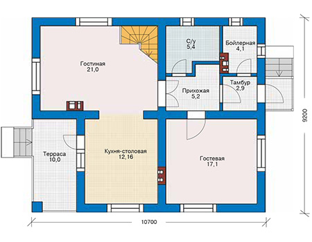 Планировка первого этажа :: Проект дома из кирпича 42-52