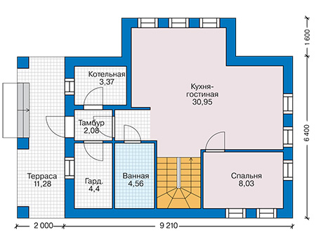 Планировка первого этажа :: Проект дома из кирпича 42-76