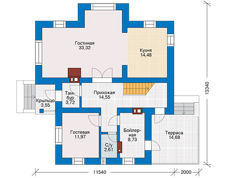 Планировка первого этажа :: Проект дома из кирпича 42-82