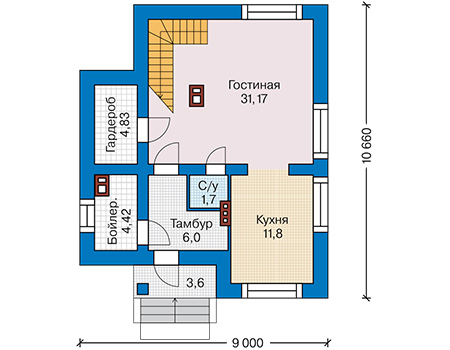 Планировка первого этажа :: Проект дома из кирпича 43-17