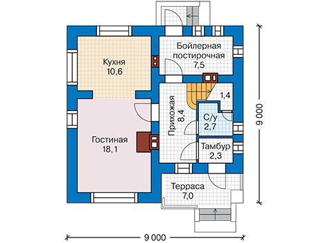 Планировка первого этажа :: Проект дома из кирпича 43-42