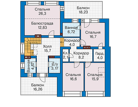 Планировка мансардного этажа :: Проект дома из кирпича 43-49