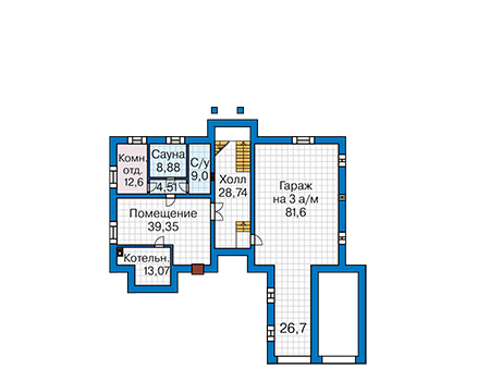 Планировка цокольного этажа :: Проект дома из кирпича 43-50
