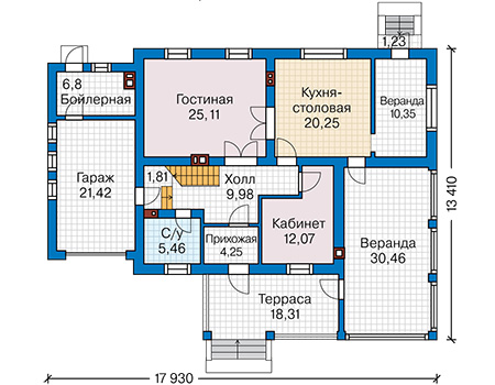 Планировка первого этажа :: Проект дома из кирпича 43-65
