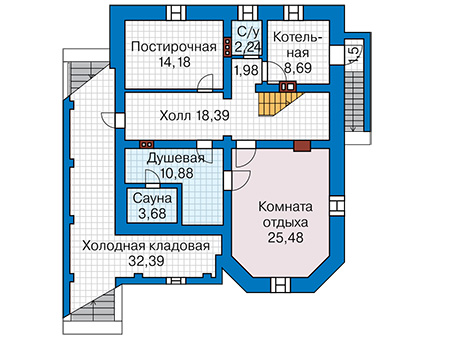 Планировка цокольного этажа :: Проект дома из кирпича 43-67