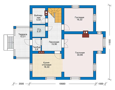 Планировка первого этажа :: Проект дома из кирпича 43-85