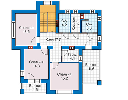 Планировка второго этажа :: Проект дома из кирпича 43-96