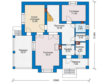 Планировка первого этажа :: Проект дома из кирпича 44-22