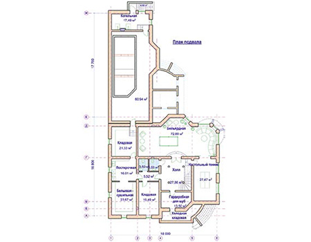 Планировка цокольного этажа :: Проект дома из кирпича 44-50