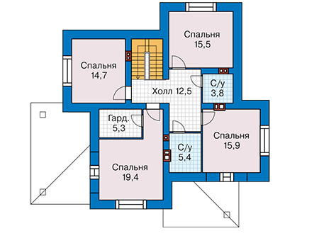 Планировка мансардного этажа :: Проект дома из кирпича 44-59