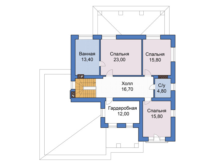 Планировка второго этажа :: Проект дома из кирпича 44-74