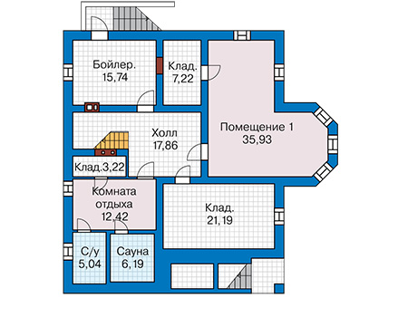 Планировка цокольного этажа :: Проект дома из кирпича 44-83