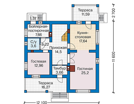 Планировка первого этажа :: Проект дома из кирпича 44-87