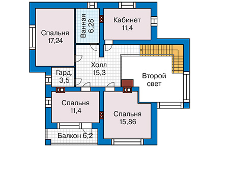 Планировка второго этажа :: Проект дома из кирпича 44-92