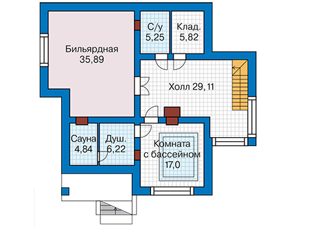 Планировка цокольного этажа :: Проект дома из кирпича 44-92