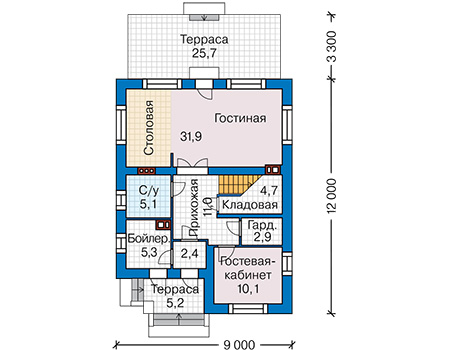 Планировка первого этажа :: Проект дома из кирпича 45-53