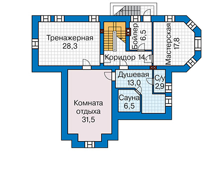 Планировка цокольного этажа :: Проект дома из кирпича 45-62
