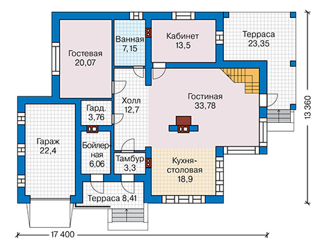 Планировка первого этажа :: Проект дома из кирпича 45-64