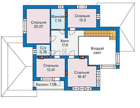 Планировка второго этажа :: Проект дома из кирпича 45-64
