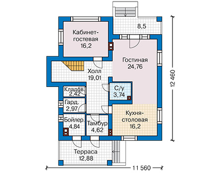 Планировка первого этажа :: Проект дома из кирпича 46-28
