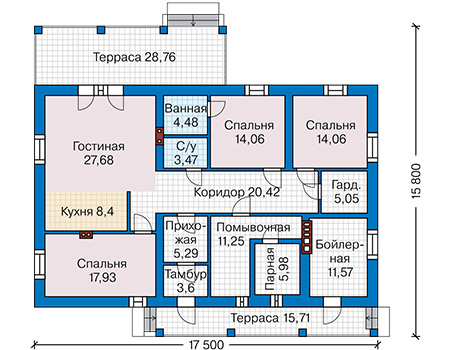 Планировка первого этажа :: Проект дома из кирпича 46-34
