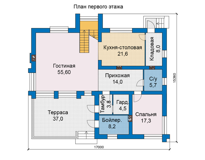 Планировка первого этажа :: Проект дома из кирпича 46-65