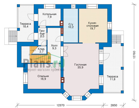 Планировка первого этажа :: Проект дома из кирпича 46-67