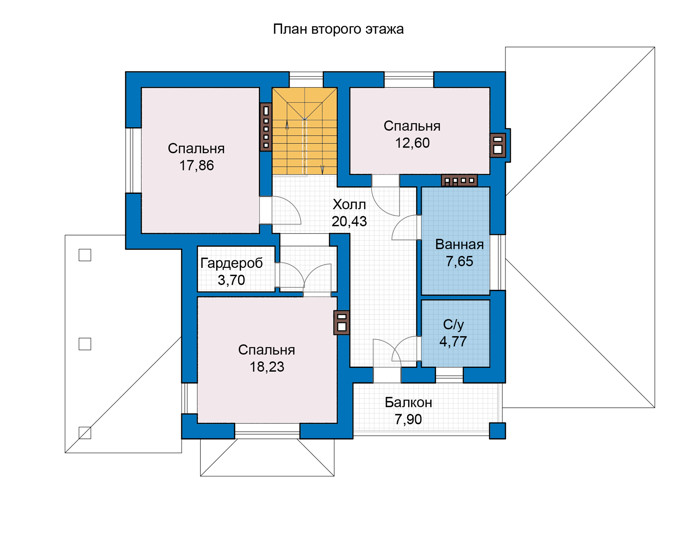 Планировка второго этажа :: Проект дома из кирпича 46-71