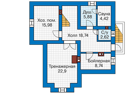 Планировка цокольного этажа :: Проект дома из кирпича 46-90