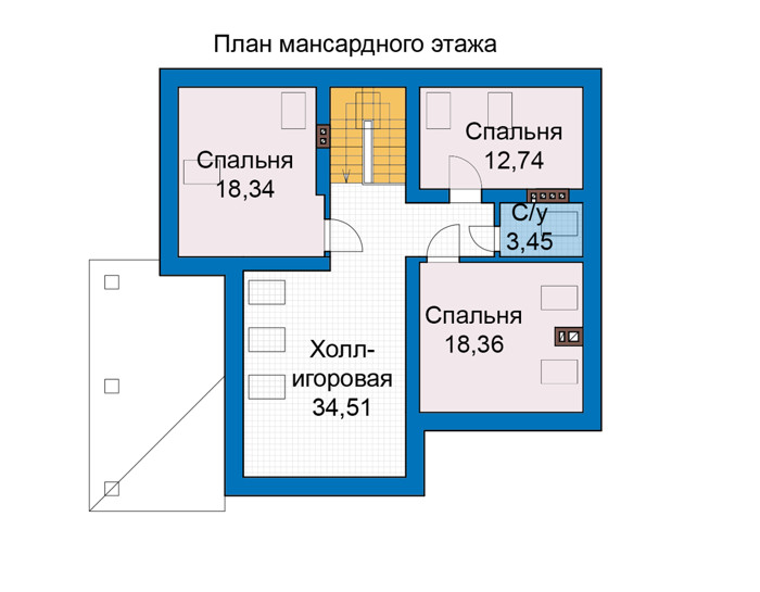 Планировка мансардного этажа :: Проект дома из кирпича 46-98