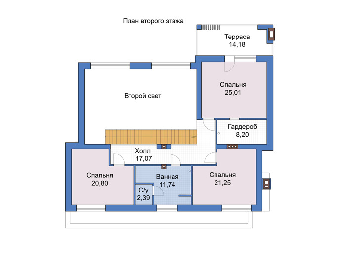 Планировка второго этажа :: Проект дома из кирпича 47-11