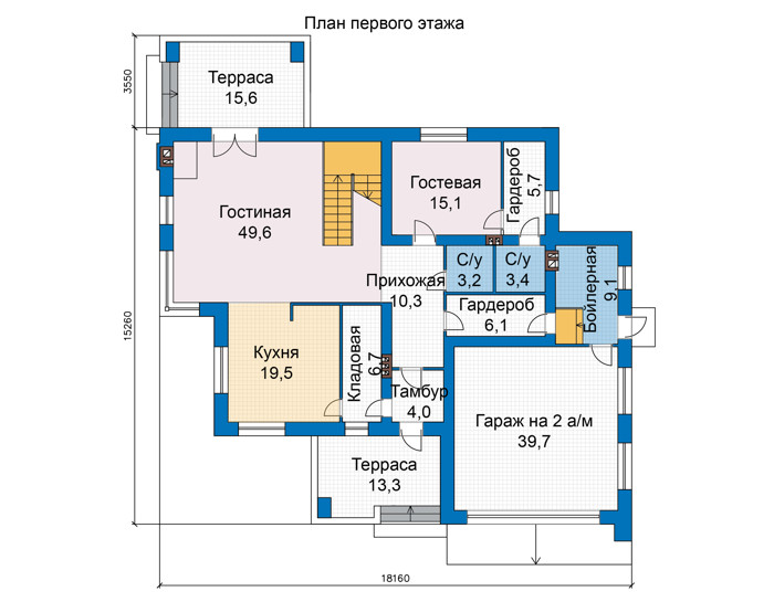 Планировка первого этажа :: Проект дома из кирпича 47-17