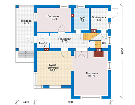 Планировка первого этажа :: Проект дома из кирпича 47-25