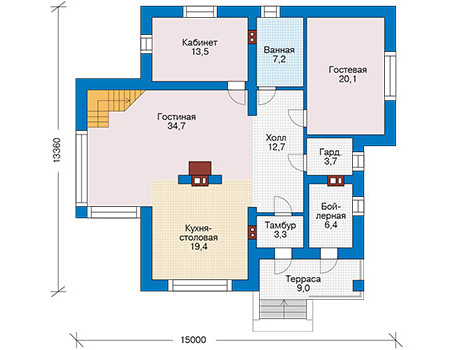 Планировка первого этажа :: Проект дома из кирпича 47-29