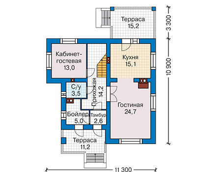 Планировка первого этажа :: Проект дома из кирпича 47-34