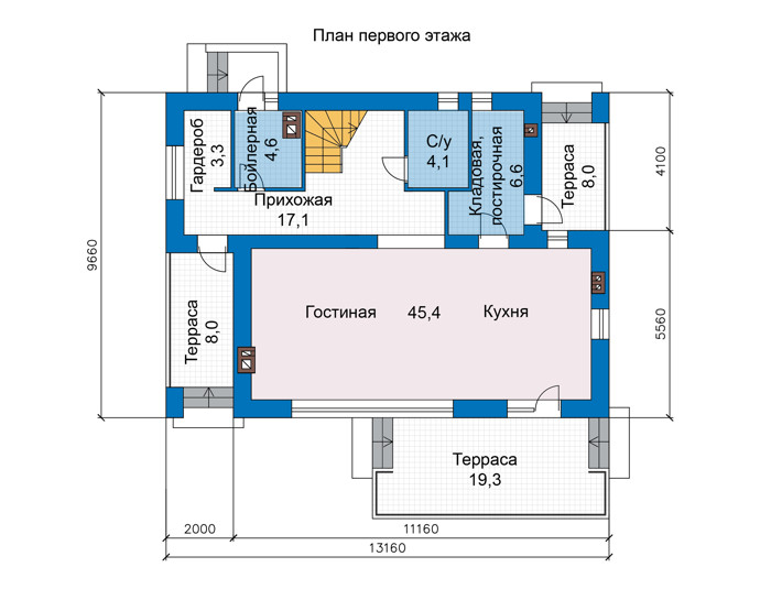 Планировка первого этажа :: Проект дома из кирпича 47-68