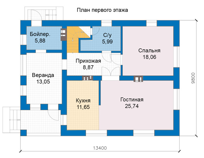 Планировка первого этажа :: Проект дома из кирпича 47-72