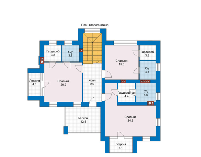Планировка второго этажа :: Проект дома из кирпича 48-00