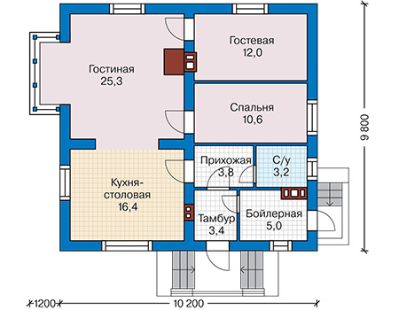 Планировка первого этажа :: Проект дома из кирпича 48-14