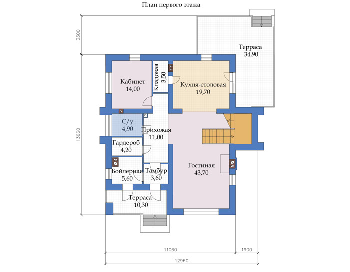 Планировка первого этажа :: Проект дома из кирпича 48-50