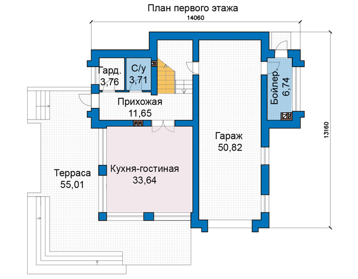 Планировка первого этажа :: Проект дома из кирпича 48-95