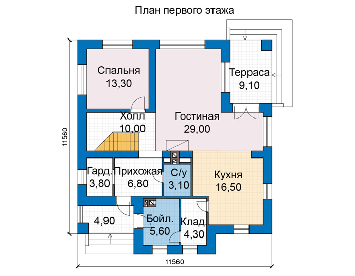 Планировка первого этажа :: Проект дома из кирпича 49-09
