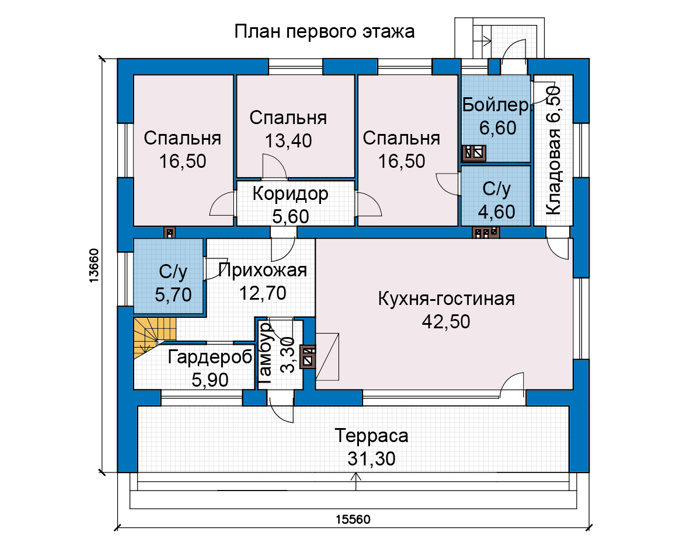 Планировка первого этажа :: Проект дома из кирпича 49-15