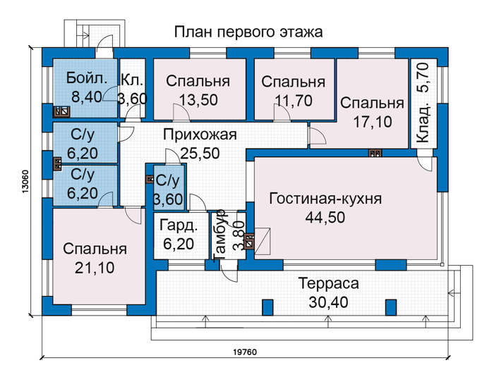 Планировка первого этажа :: Проект дома из кирпича 49-20