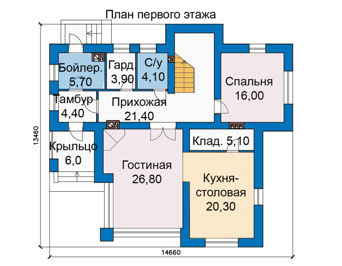 Планировка первого этажа :: Проект дома из кирпича 49-25